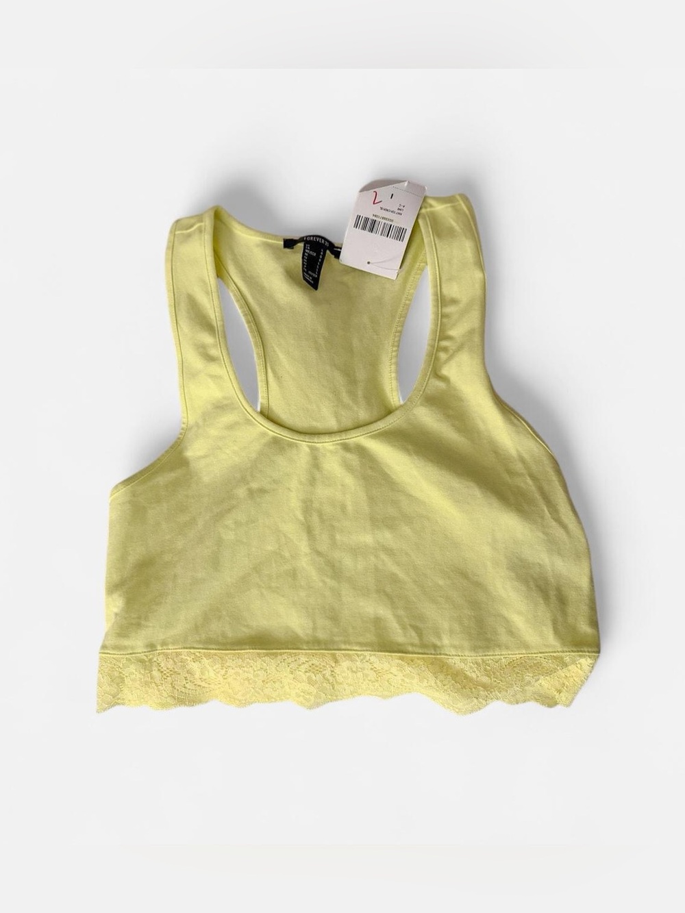 F21 Pastel Yellow Racerback Crop Top with Lace Detail Size Large NWT